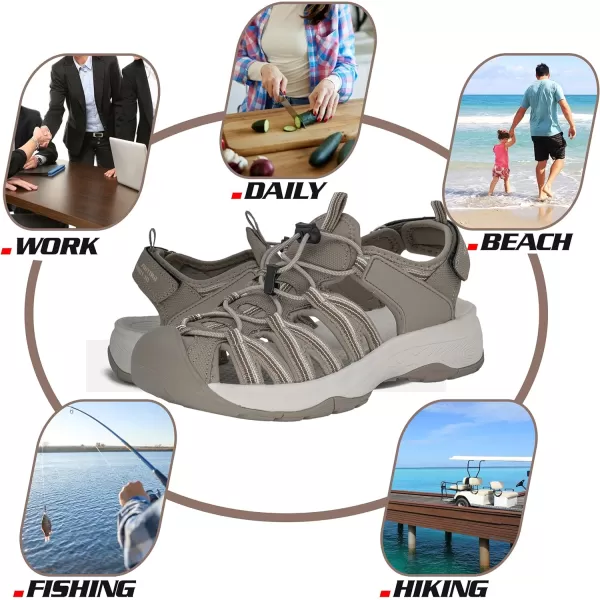 imageGRITION Women Outdoor Hiking Sandals Summer Adjustable Closed Toe Beach Sport Walking Shoes Blue Purple BeigeBeige Sandals