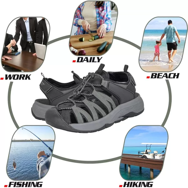 imageGRITION Women Outdoor Hiking Sandals Summer Adjustable Closed Toe Beach Sport Walking Shoes Blue Purple BeigeBlack