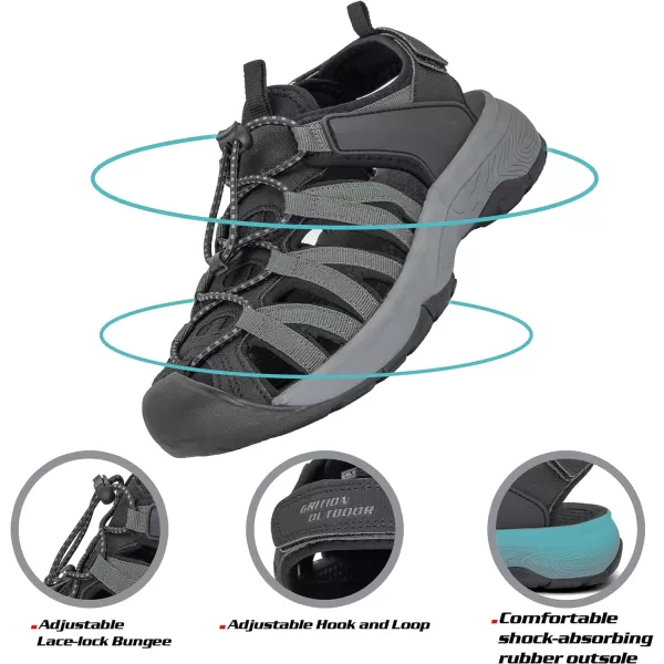 imageGRITION Women Outdoor Hiking Sandals Summer Adjustable Closed Toe Beach Sport Walking Shoes Blue Purple BeigeBlack