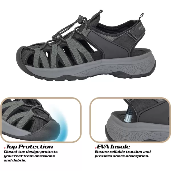 imageGRITION Women Outdoor Hiking Sandals Summer Adjustable Closed Toe Beach Sport Walking Shoes Blue Purple BeigeBlack