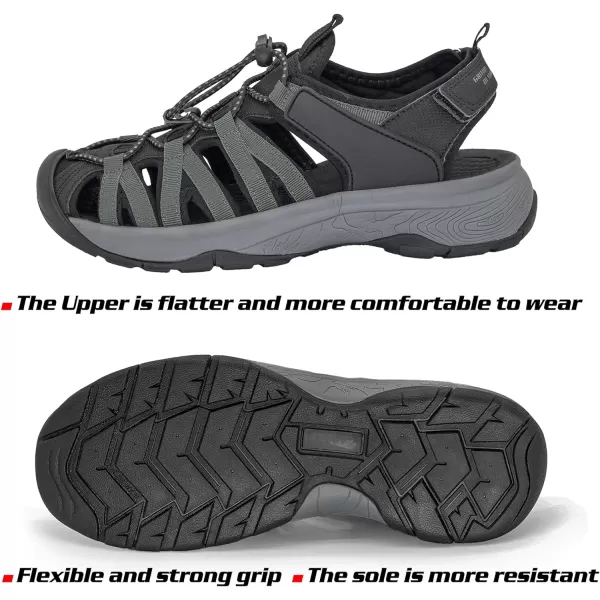 imageGRITION Women Outdoor Hiking Sandals Summer Adjustable Closed Toe Beach Sport Walking Shoes Blue Purple BeigeBlack