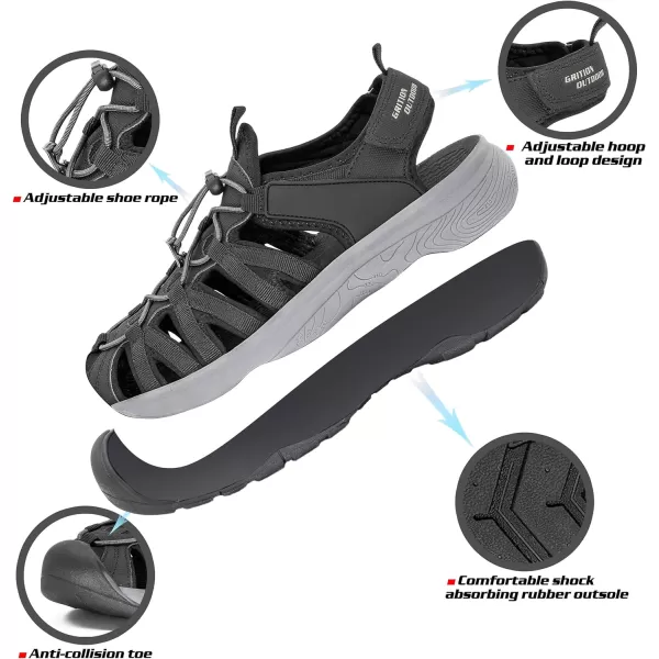 imageGRITION Women Outdoor Hiking Sandals Summer Adjustable Closed Toe Beach Sport Walking Shoes Blue Purple BeigeBlack Women Outdoor Hiking Sandals