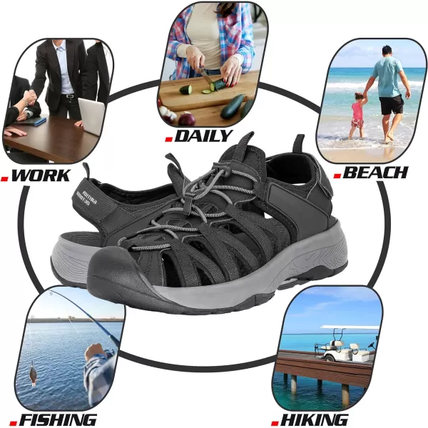 imageGRITION Women Outdoor Hiking Sandals Summer Adjustable Closed Toe Beach Sport Walking Shoes Blue Purple BeigeBlack Women Outdoor Hiking Sandals