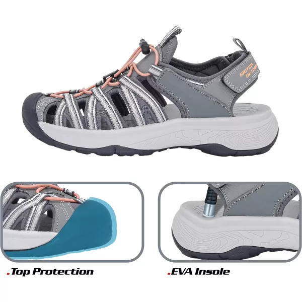 imageGRITION Women Outdoor Hiking Sandals Summer Adjustable Closed Toe Beach Sport Walking Shoes Blue Purple BeigeGrey
