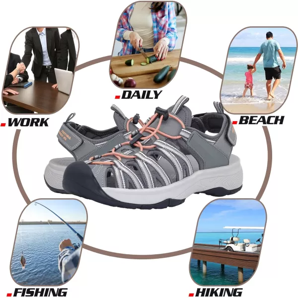 imageGRITION Women Outdoor Hiking Sandals Summer Adjustable Closed Toe Beach Sport Walking Shoes Blue Purple BeigeGrey