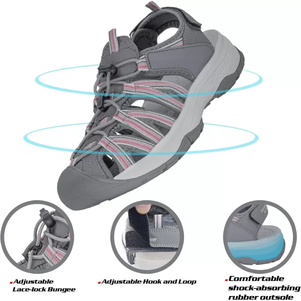 imageGRITION Women Outdoor Hiking Sandals Summer Adjustable Closed Toe Beach Sport Walking Shoes Blue Purple BeigeGrey Pink