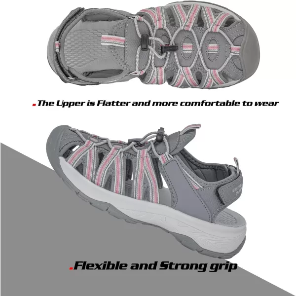imageGRITION Women Outdoor Hiking Sandals Summer Adjustable Closed Toe Beach Sport Walking Shoes Blue Purple BeigeGrey Pink