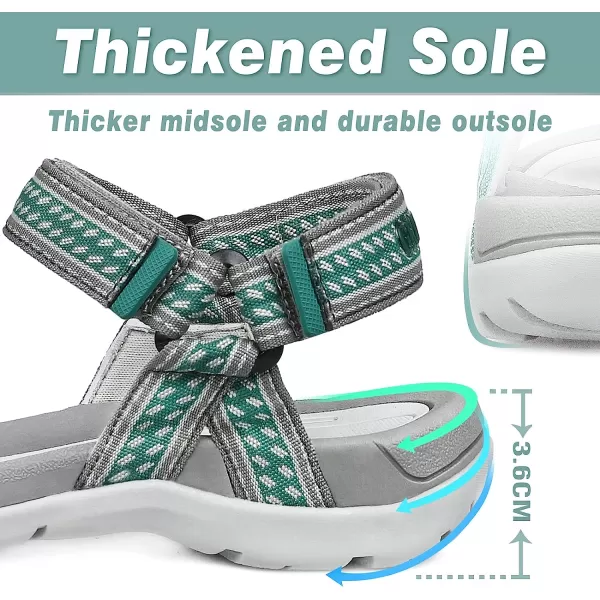 imageGRITION Women Walking Sandals Open Toe Summer Flat Outdoor Women Sandals QuickDrying Hiking Sandals LightweightGreen
