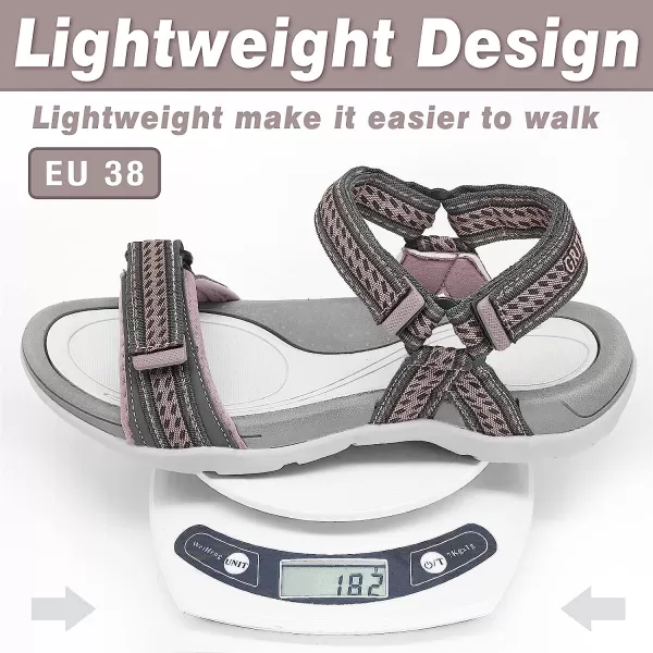 imageGRITION Women Walking Sandals Open Toe Summer Flat Outdoor Women Sandals QuickDrying Hiking Sandals LightweightGrey Pink