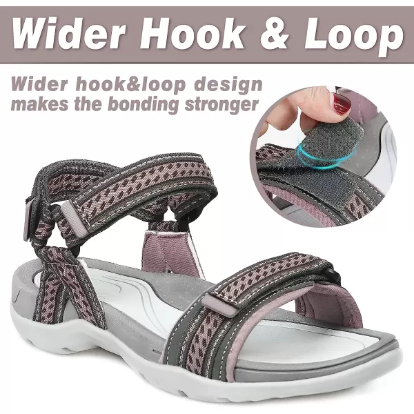 imageGRITION Women Walking Sandals Open Toe Summer Flat Outdoor Women Sandals QuickDrying Hiking Sandals LightweightGrey Pink