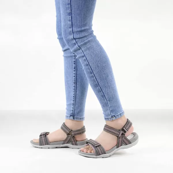 imageGRITION Women Walking Sandals Open Toe Summer Flat Outdoor Women Sandals QuickDrying Hiking Sandals LightweightGrey Pink