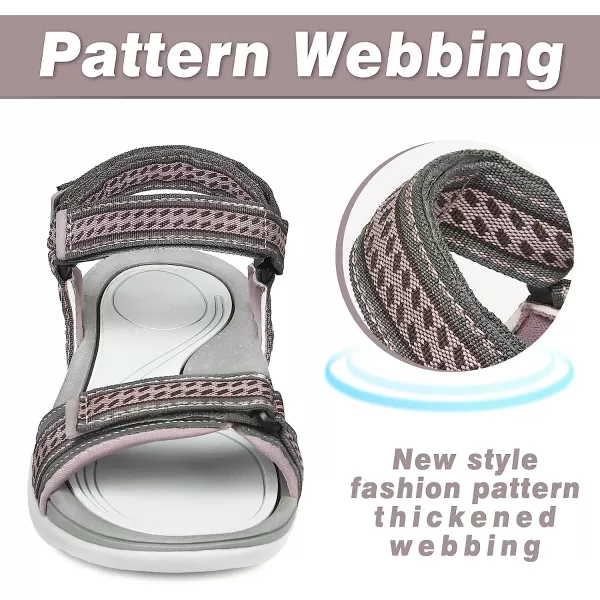imageGRITION Women Walking Sandals Open Toe Summer Flat Outdoor Women Sandals QuickDrying Hiking Sandals LightweightGrey Pink