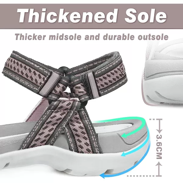 imageGRITION Women Walking Sandals Open Toe Summer Flat Outdoor Women Sandals QuickDrying Hiking Sandals LightweightGrey Pink