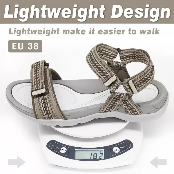 imageGRITION Women Walking Sandals Open Toe Summer Flat Outdoor Women Sandals QuickDrying Hiking Sandals LightweightKhaki