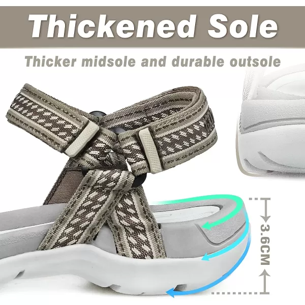 imageGRITION Women Walking Sandals Open Toe Summer Flat Outdoor Women Sandals QuickDrying Hiking Sandals LightweightKhaki