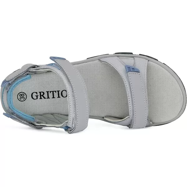 imageGRITION Womens Athletic Sport Hiking Sandal With Comfortable Open Toe Summer Walking Sandal for outdoor Trekking Water Shoe With Lightweight beach ComfortBlue Grey