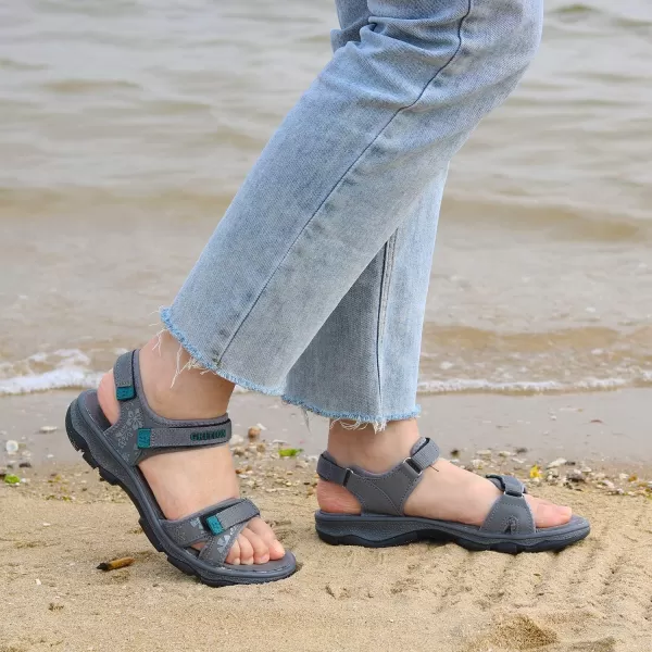 imageGRITION Womens Athletic Sport Sandal Adjustable Hiking Sandal Comfortable Open toe Walking Beach Water Sandal with Lightweight CasualGrey