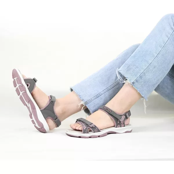 imageGRITION Womens Athletic Sport Sandal Adjustable Hiking Sandal Comfortable Open toe Walking Beach Water Sandal with Lightweight CasualGrey Pink