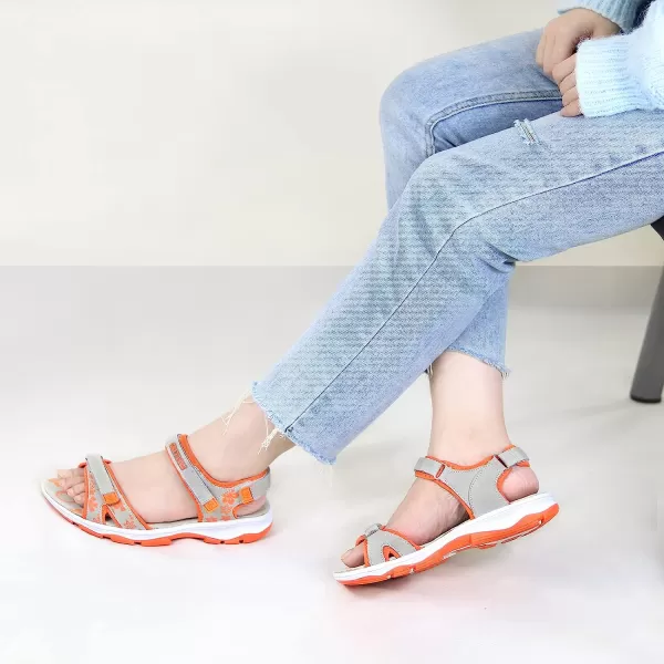 imageGRITION Womens Athletic Sport Sandal Adjustable Hiking Sandal Comfortable Open toe Walking Beach Water Sandal with Lightweight CasualOrange