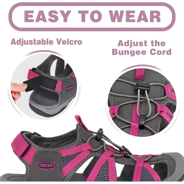 imageGRITION Womens Closed Toe Trekking Sandals Waterproof Hiking Sandals Comfort Breathable Outdoor Summer Flat Adjustable WearResistant Sports Sandals on BeachRed