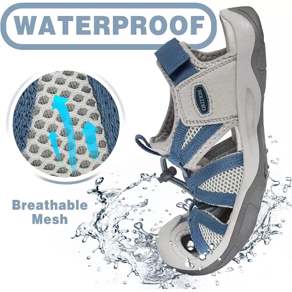 imageGRITION Womens Closed Toe Trekking Sandals Waterproof Hiking Sandals Comfort Breathable Outdoor Summer Flat Adjustable WearResistant Sports Sandals on BeachBlue