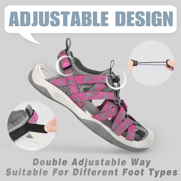 imageGRITION Womens Closed Toe Trekking Sandals Waterproof Hiking Sandals Comfort Breathable Outdoor Summer Flat Adjustable WearResistant Sports Sandals on BeachPink
