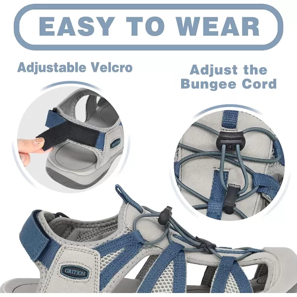 imageGRITION Womens Closed Toe Trekking Sandals Waterproof Hiking Sandals Comfort Breathable Outdoor Summer Flat Adjustable WearResistant Sports Sandals on BeachBlue