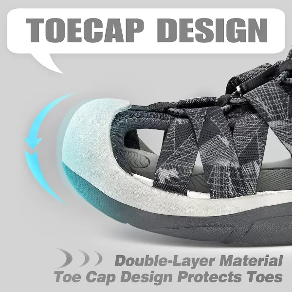 imageGRITION Womens Closed Toe Trekking Sandals Waterproof Hiking Sandals Comfort Breathable Outdoor Summer Flat Adjustable WearResistant Sports Sandals on BeachGrey