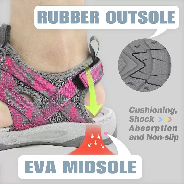 imageGRITION Womens Closed Toe Trekking Sandals Waterproof Hiking Sandals Comfort Breathable Outdoor Summer Flat Adjustable WearResistant Sports Sandals on BeachPink