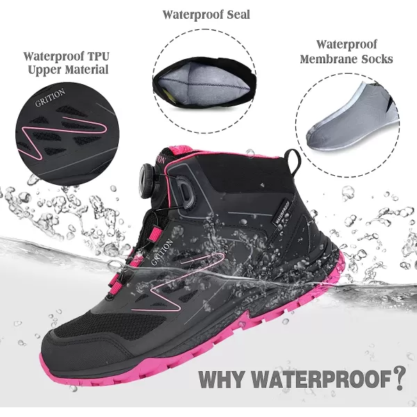 imageGRITION Womens Hiking Boots Waterproof Winter Walking Shoes Ankle Booties Lightweight Outdoor High Top Fashion Backpacking Lace Up Casual Warm BootBlack Pink