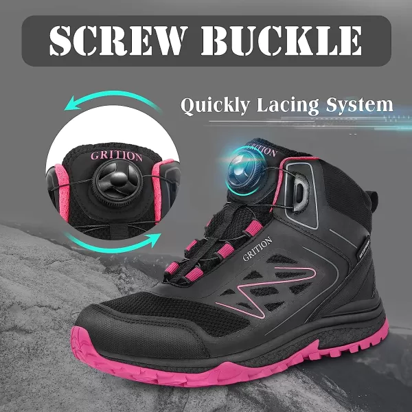 imageGRITION Womens Hiking Boots Waterproof Winter Walking Shoes Ankle Booties Lightweight Outdoor High Top Fashion Backpacking Lace Up Casual Warm BootBlack Pink