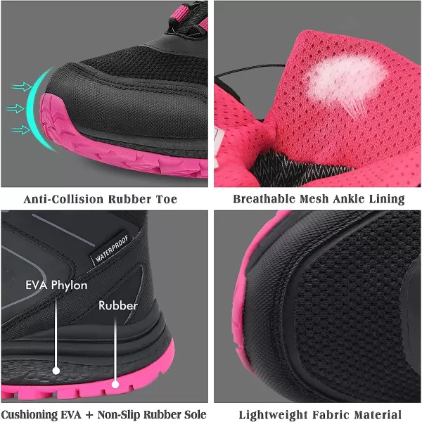 imageGRITION Womens Hiking Boots Waterproof Winter Walking Shoes Ankle Booties Lightweight Outdoor High Top Fashion Backpacking Lace Up Casual Warm BootBlack Pink
