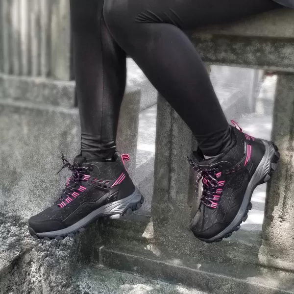 imageGRITION Womens Hiking Boots Waterproof Winter Walking Shoes Ankle Booties Lightweight Outdoor High Top Fashion Backpacking Lace Up Casual Warm BootBlack