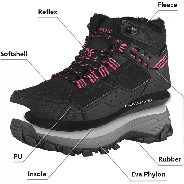 imageGRITION Womens Hiking Boots Waterproof Winter Walking Shoes Ankle Booties Lightweight Outdoor High Top Fashion Backpacking Lace Up Casual Warm BootBlack