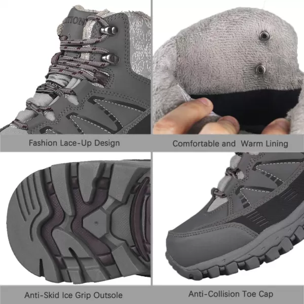 imageGRITION Womens Hiking Boots Waterproof Winter Walking Shoes Ankle Booties Lightweight Outdoor High Top Fashion Backpacking Lace Up Casual Warm BootGrey