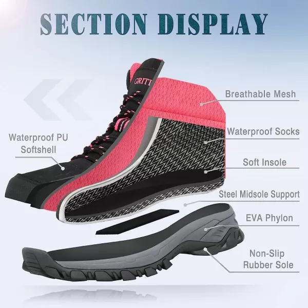 imageGRITION Womens Hiking Boots Waterproof Winter Walking Shoes Ankle Booties Lightweight Outdoor High Top Fashion Backpacking Lace Up Casual Warm BootPink No Velvet