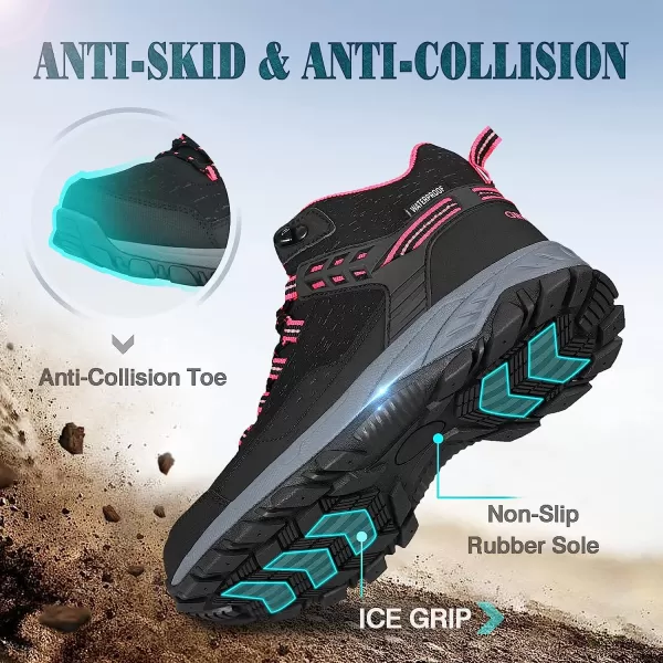 imageGRITION Womens Hiking Boots Waterproof Winter Walking Shoes Ankle Booties Lightweight Outdoor High Top Fashion Backpacking Lace Up Casual Warm BootPink No Velvet