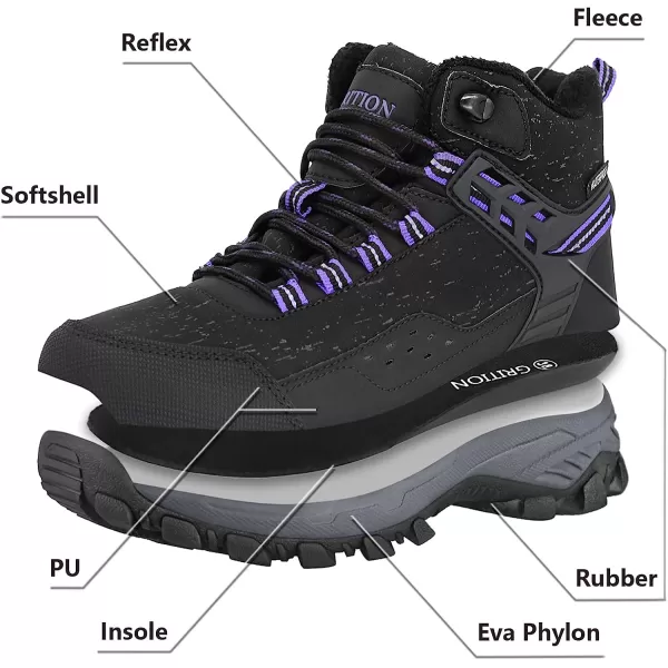 imageGRITION Womens Hiking Boots Waterproof Winter Walking Shoes Ankle Booties Lightweight Outdoor High Top Fashion Backpacking Lace Up Casual Warm BootPurple
