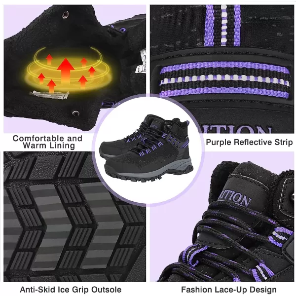 imageGRITION Womens Hiking Boots Waterproof Winter Walking Shoes Ankle Booties Lightweight Outdoor High Top Fashion Backpacking Lace Up Casual Warm BootPurple