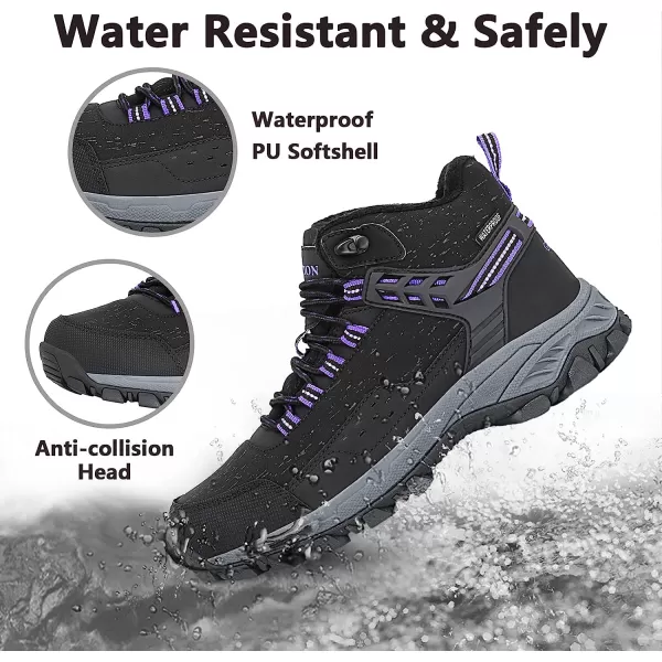 imageGRITION Womens Hiking Boots Waterproof Winter Walking Shoes Ankle Booties Lightweight Outdoor High Top Fashion Backpacking Lace Up Casual Warm BootPurple
