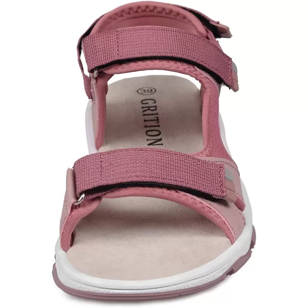 imageGRITION Womens Summer Trekking Sandals Adjustable Flat Hiking Sandals Comfortable Outdoor Open Toe Lightweight Flower Pattern Beach Shoes for Water SportsPurple