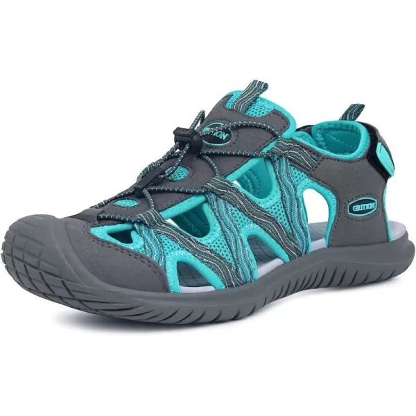 imageGRITION Hiking Sandals Women Athlatic Outdoor Sandals Protective Topcap Waterproof for Beach SummerWater Shoes Athletic Sport Walking SandalsGrey Green