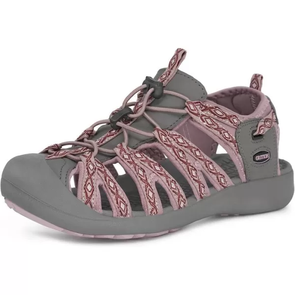 imageGRITION Hiking Sandals Women Closed Toe Waterproof Lightweight Adjustable Hiking Athletic Sandals Breathable For Beach Summer Adventure Comfortable Outdoor SportGrey Pink
