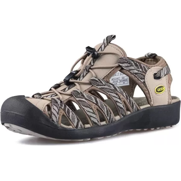 imageGRITION Hiking Sandals Women Closed Toe Waterproof Lightweight Adjustable Hiking Athletic Sandals Breathable For Beach Summer Adventure Comfortable Outdoor SportBeigeBrown