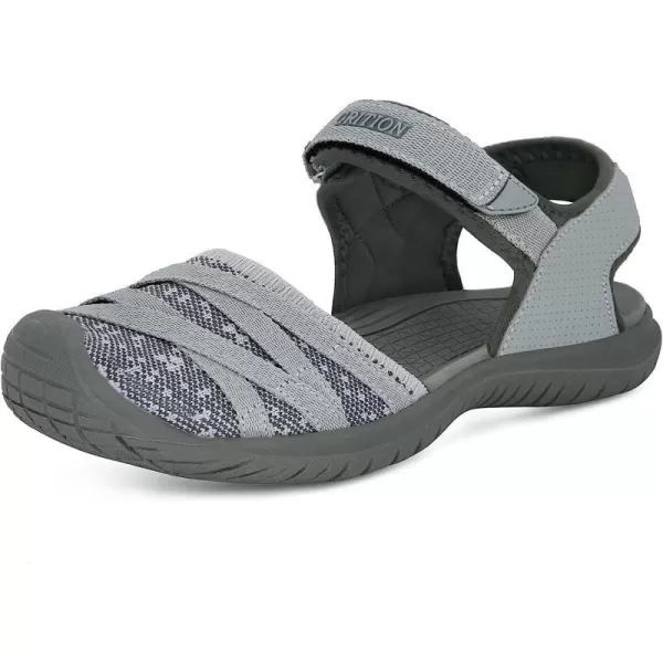 imageGRITION Hiking Sandals Women Comfortable Closed Toe Lightweight Outdoor Athtletic Sports Sandals Adjustable Breathable Waterproof For Beach SummerGrey Blue