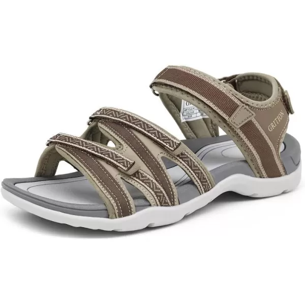 imageGRITION Hiking Sandals for Women Comfortable Summer Sports Walking Sandals with Hook and Loop Strap Lightweight Waterproof Athletic Beach Water Sandals OutdoorBeige