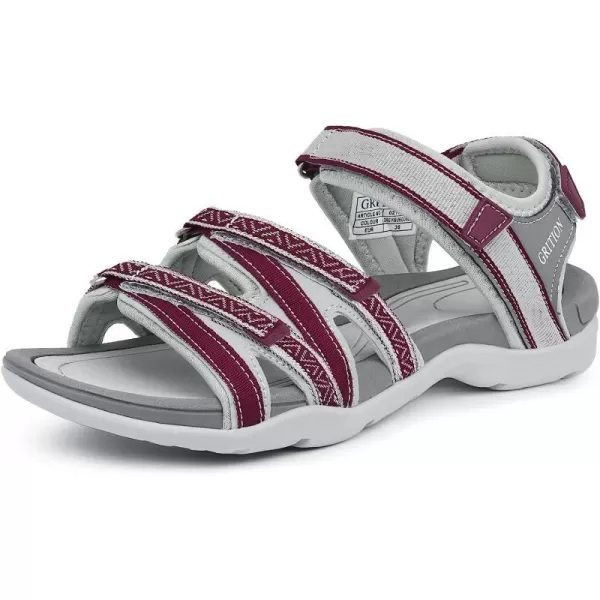 imageGRITION Hiking Sandals for Women Comfortable Summer Sports Walking Sandals with Hook and Loop Strap Lightweight Waterproof Athletic Beach Water Sandals OutdoorBurgundy