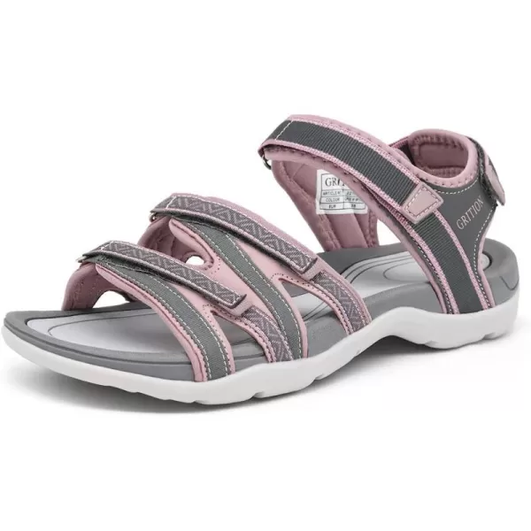 imageGRITION Hiking Sandals for Women Comfortable Summer Sports Walking Sandals with Hook and Loop Strap Lightweight Waterproof Athletic Beach Water Sandals OutdoorPink