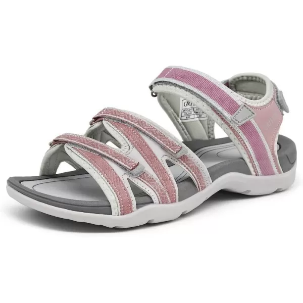 imageGRITION Hiking Sandals for Women Comfortable Summer Sports Walking Sandals with Hook and Loop Strap Lightweight Waterproof Athletic Beach Water Sandals OutdoorGrey Pink