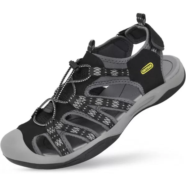 imageGRITION Mens Closed Toe Hiking Sandals Outdoor Waterproof Fisherman Athletic Water Sandals for Trekking Walking Sandals Summer BeachBlack